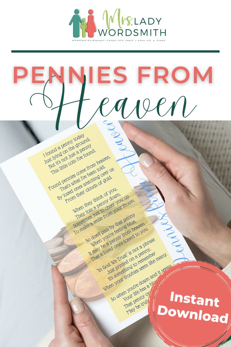 Know someone who's grieving? This beautiful design of the Pennies from Heaven poem is the perfect little something to tuck in a bereavement card or include with a gift or meal. Instant download.